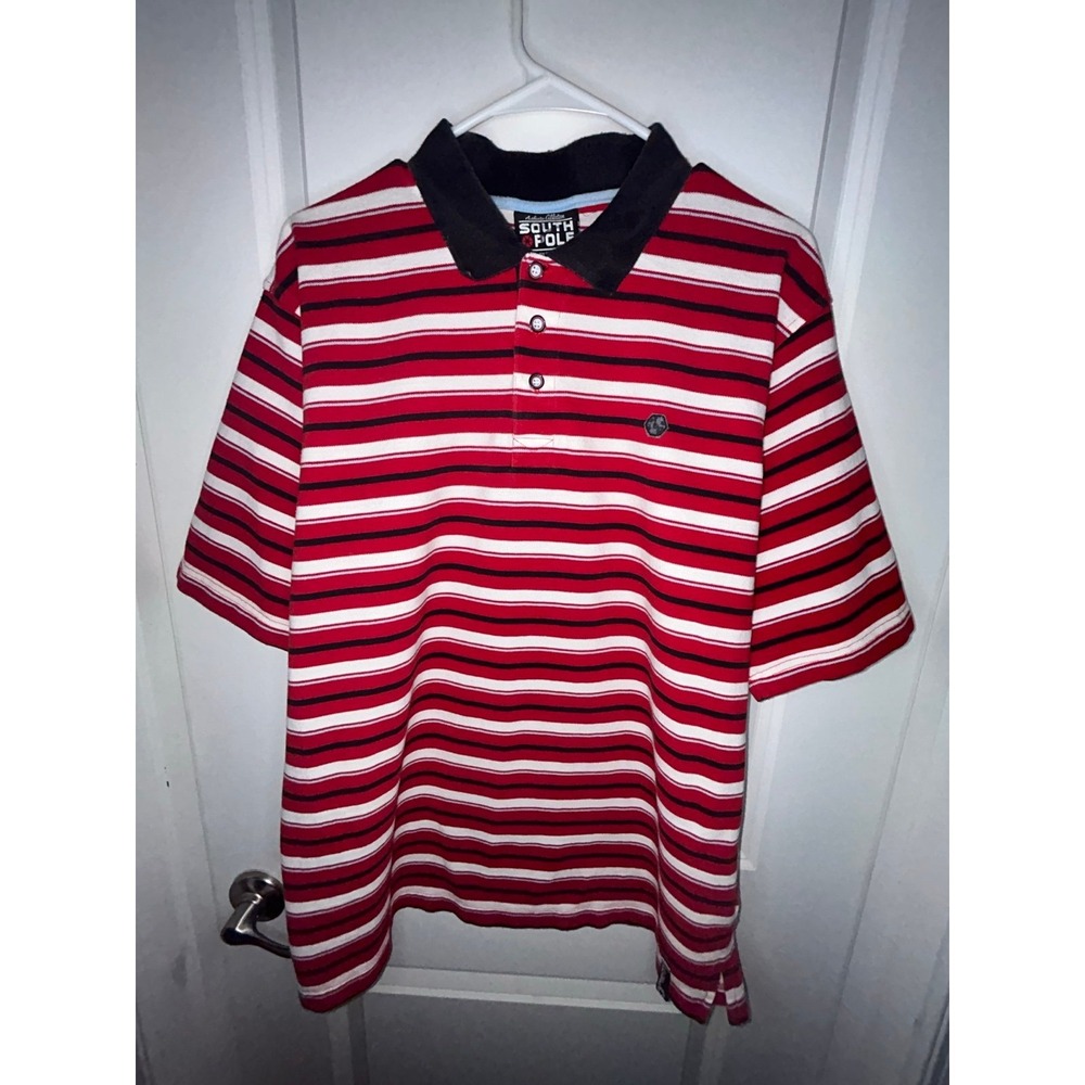 Vintage Y2K Southpole Red White Striped Polo Casual Skater Shirt Size Mens XL